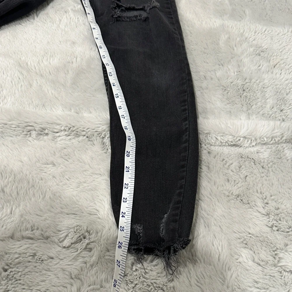 Free People Distressed Black Skinny Jeans Size 28 | Raw Hem Stretch Denim
